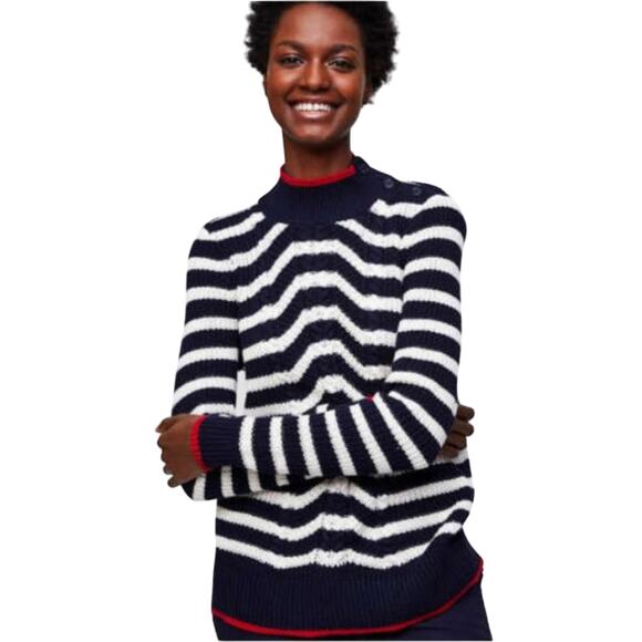 Loft Size Medium Nautical Navy Stripe Chunky Knit Sweater - Picture 1 of 14